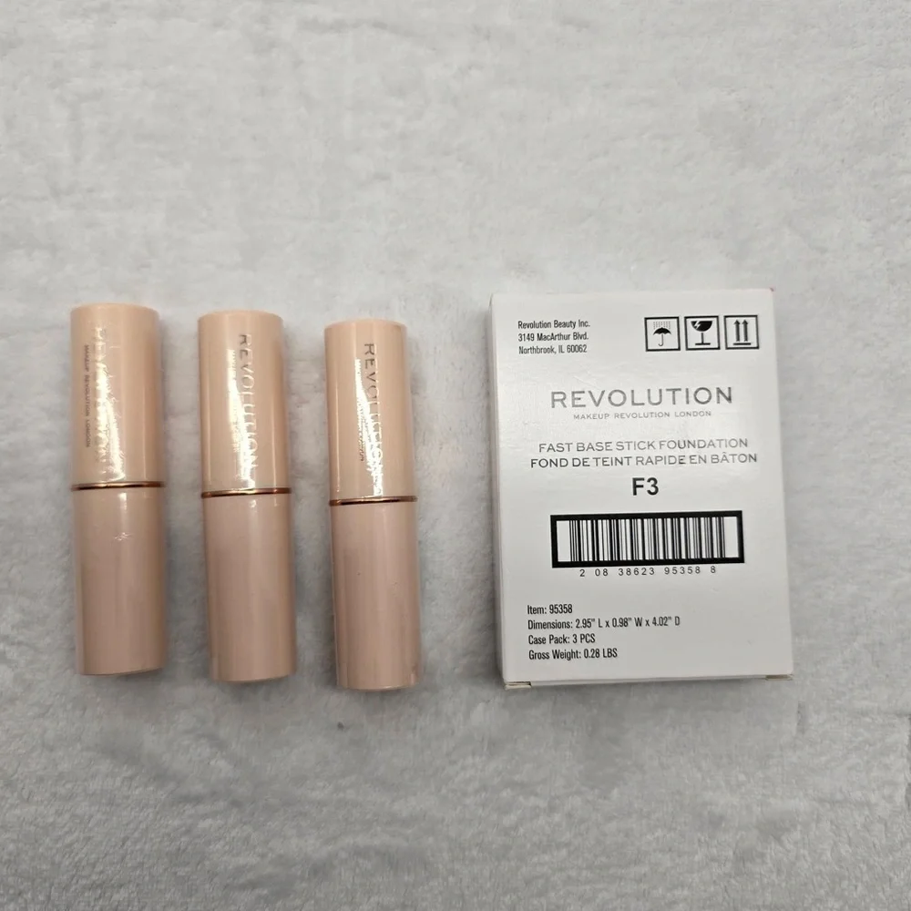 Revolution Fast Base‎ Stick Foundation F3 Cream Makeup Lot 3